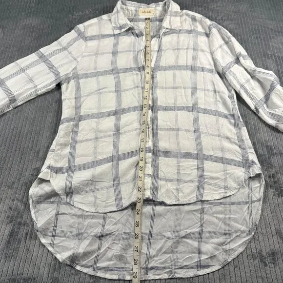 Bella Dahl High Low Button Down Blouse Top White Blue Plaid Womens M - Picture 5 of 10